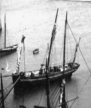 Thre masted lugger in St Helier harbour c.1900